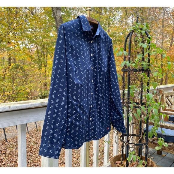 Talbots Navy Blue Anchor Print Button Up Blouse Top - Picture 4 of 6